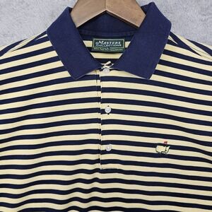 Masters Collection Golf Polo Men's Large Navy Yellow Stripe Mercerized Cotton‎